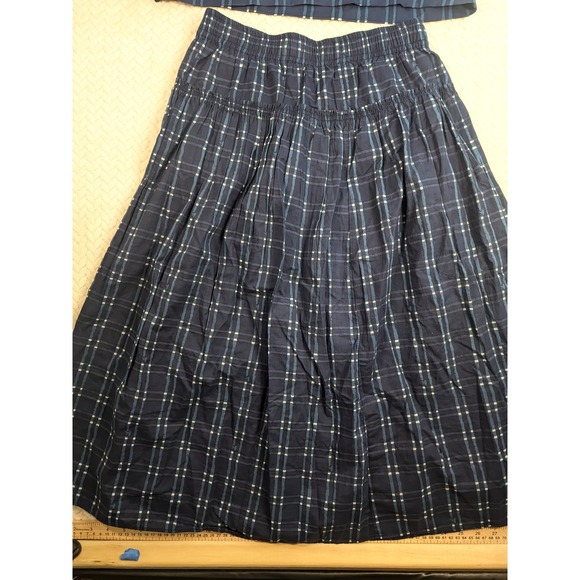 Madewell Skirt Shibori Indigo Plaid Pull On Midi A-Line Womens XS - Picture 1 of 4